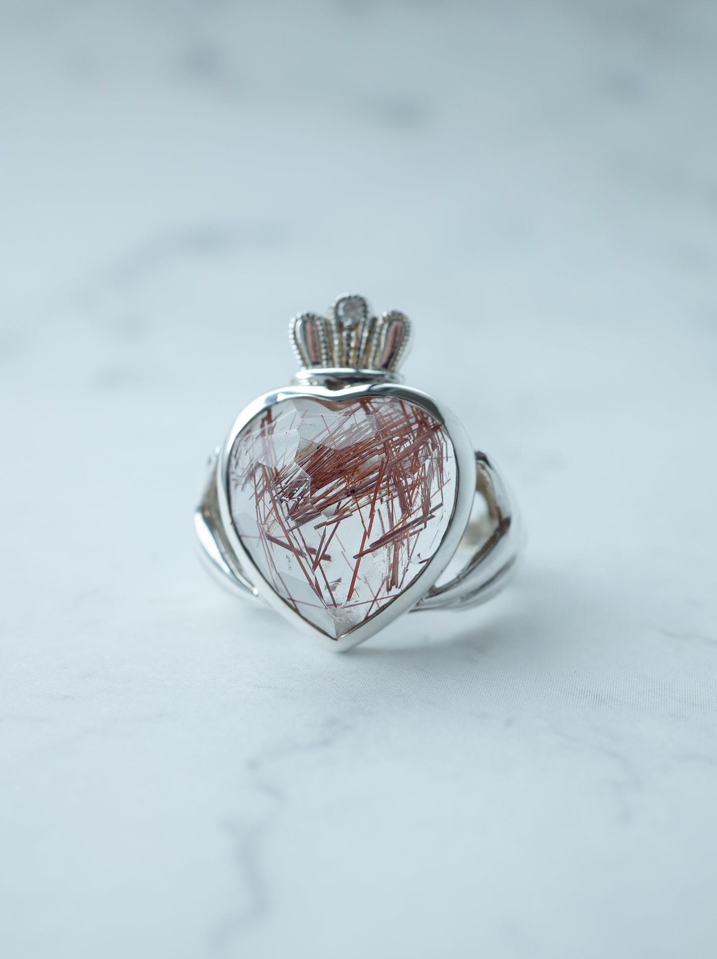 Red Rutilated Quartz Claddagh Ring