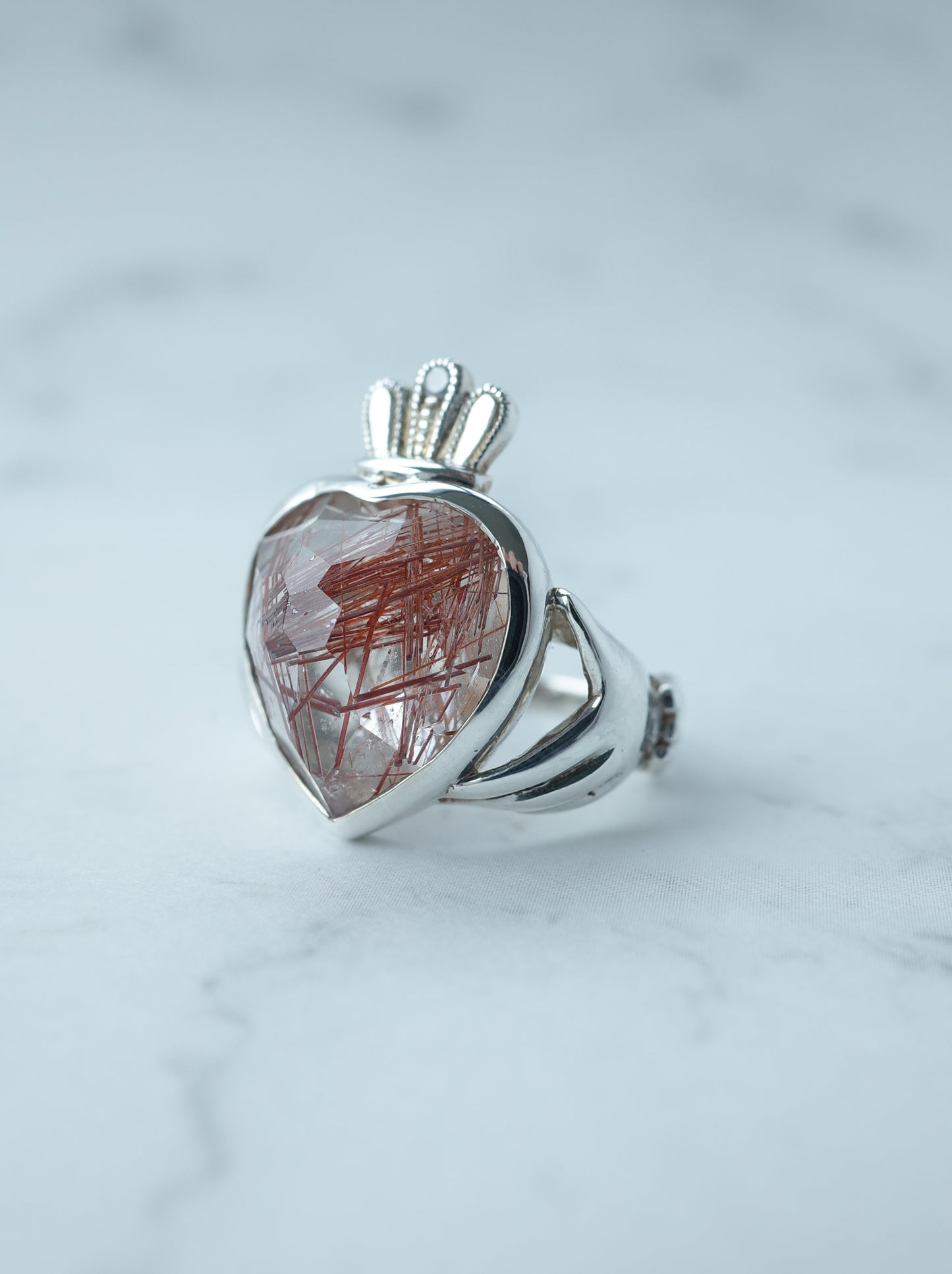 Red Rutilated Quartz Claddagh Ring