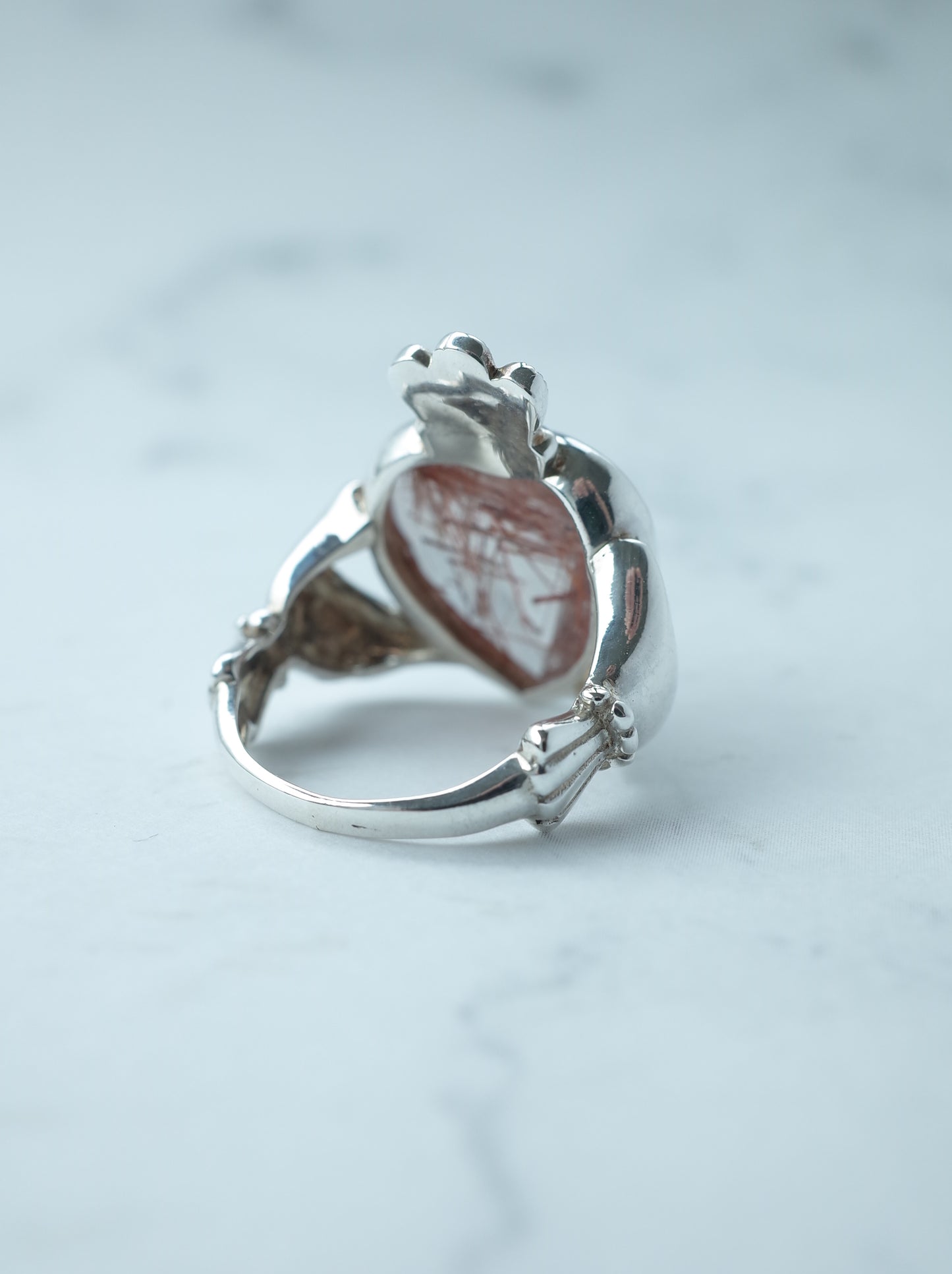 Red Rutilated Quartz Claddagh Ring
