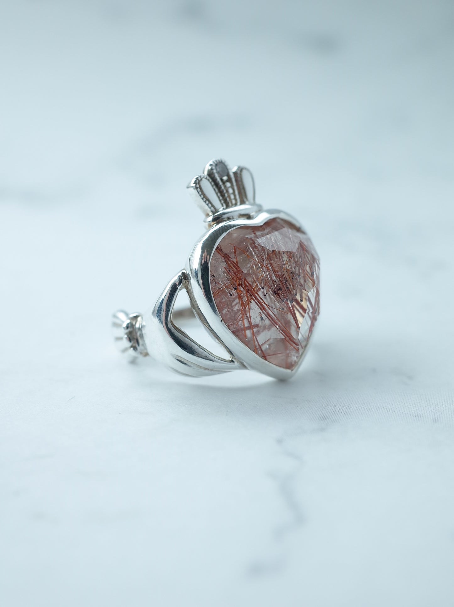 Red Rutilated Quartz Claddagh Ring