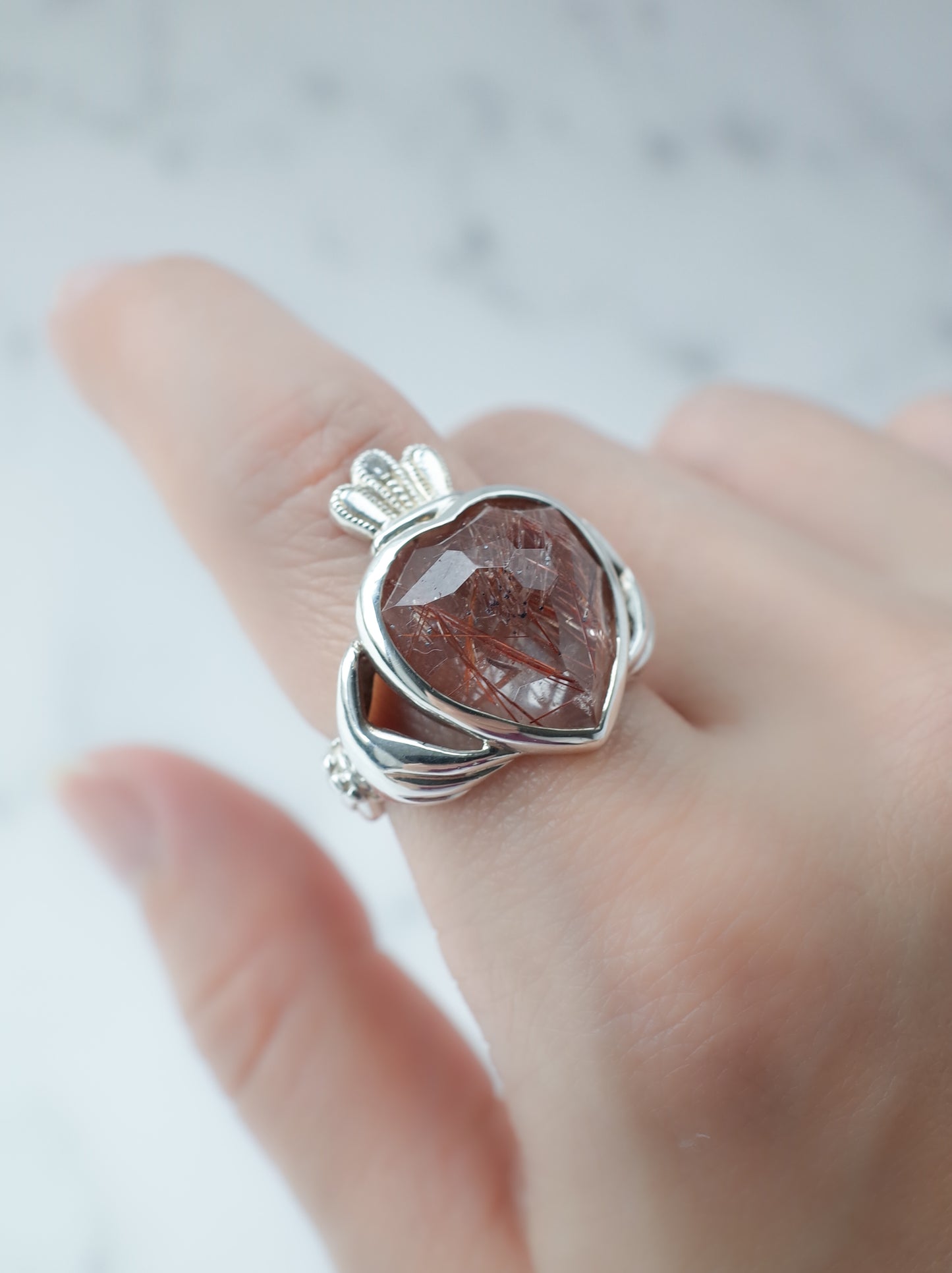 Red Rutilated Quartz Claddagh Ring