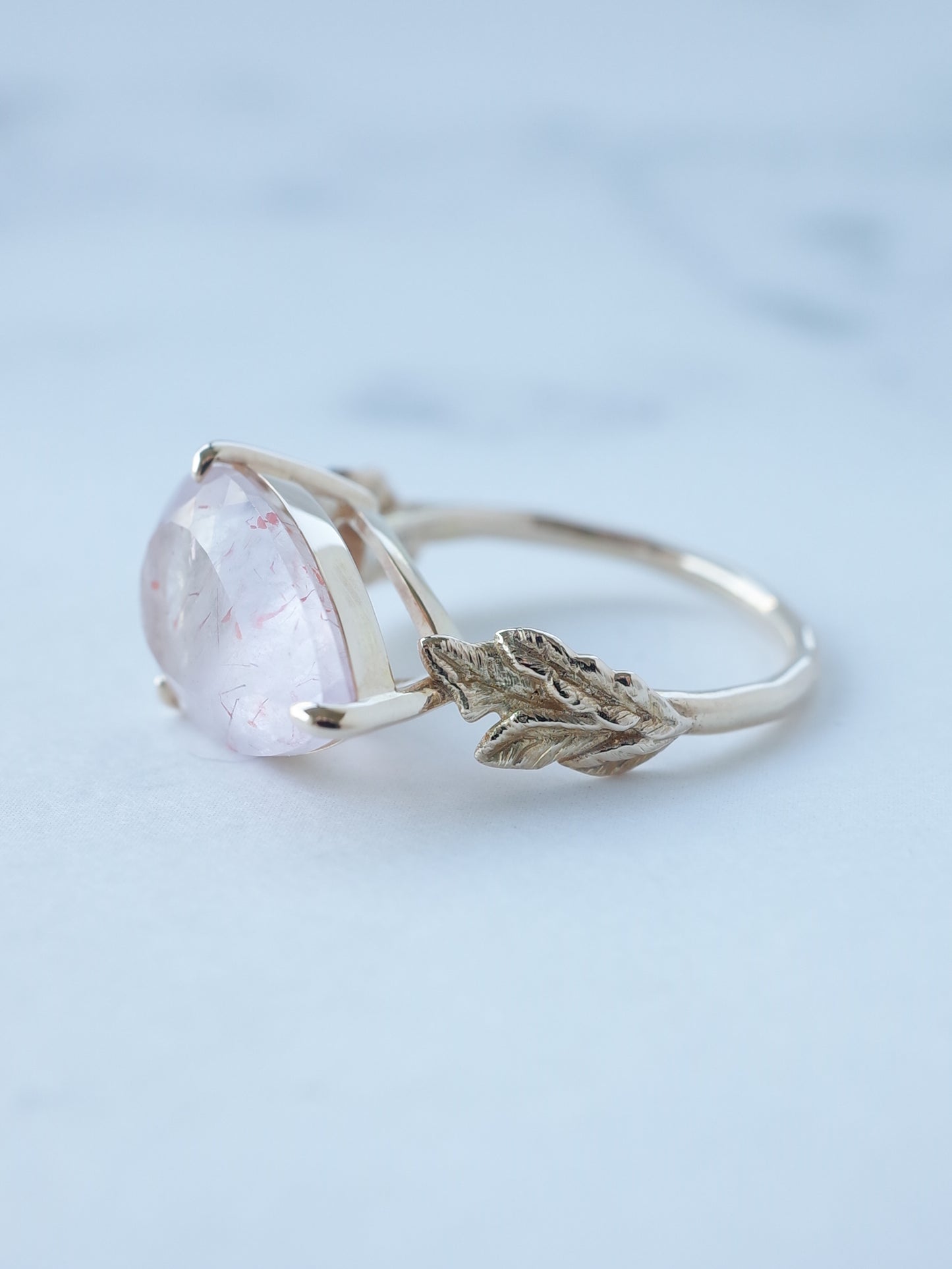 Lepidocrocite in Rose Quartz Ring