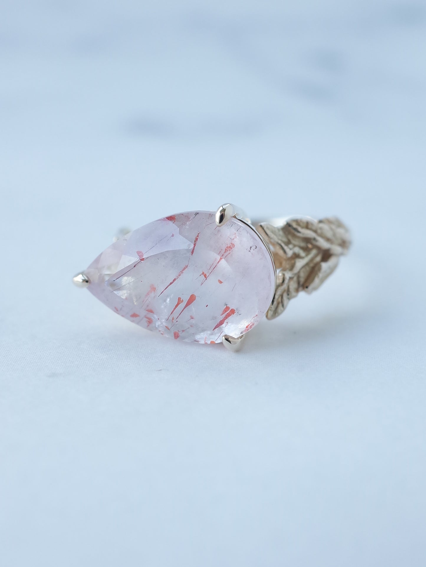 Lepidocrocite in Rose Quartz Ring