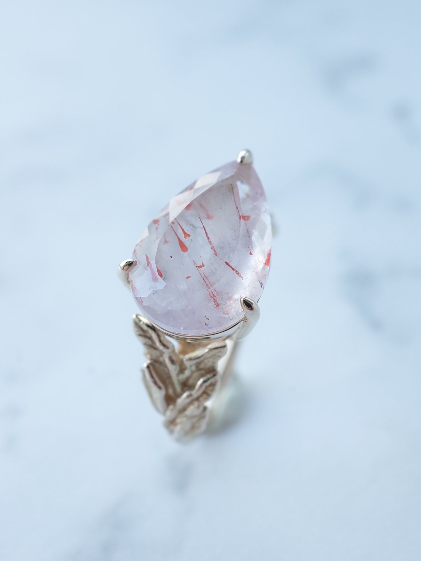 Lepidocrocite in Rose Quartz Ring
