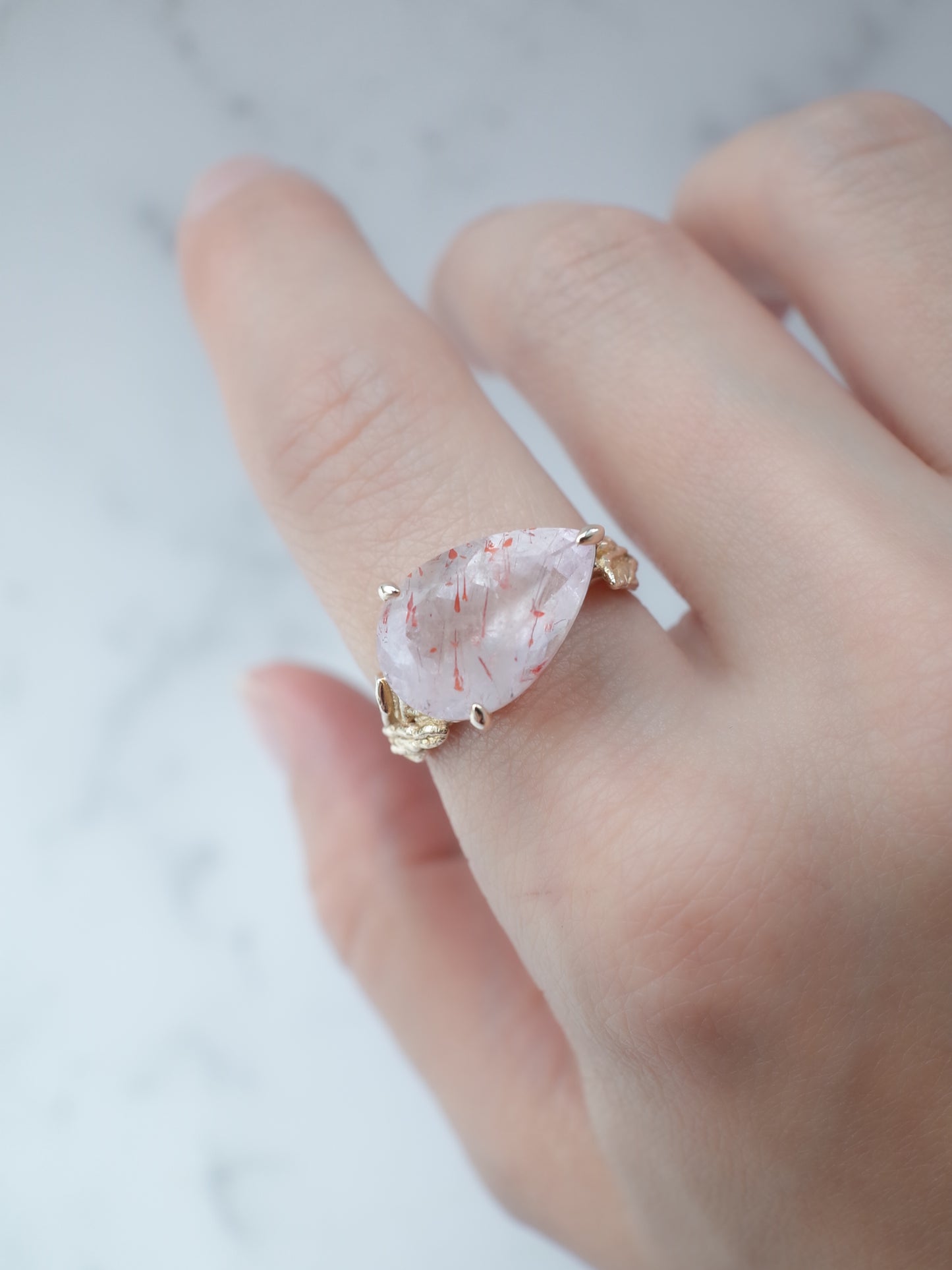 Lepidocrocite in Rose Quartz Ring