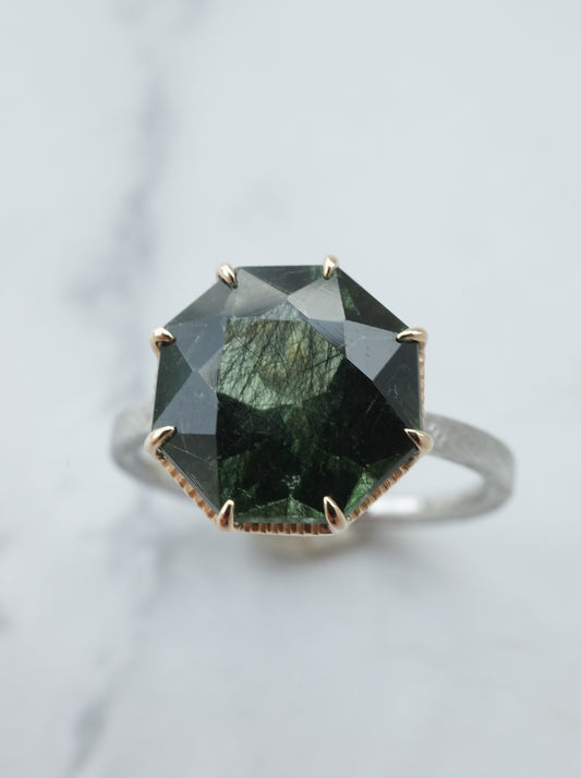 Ludwigite in Peridot Ring - 1