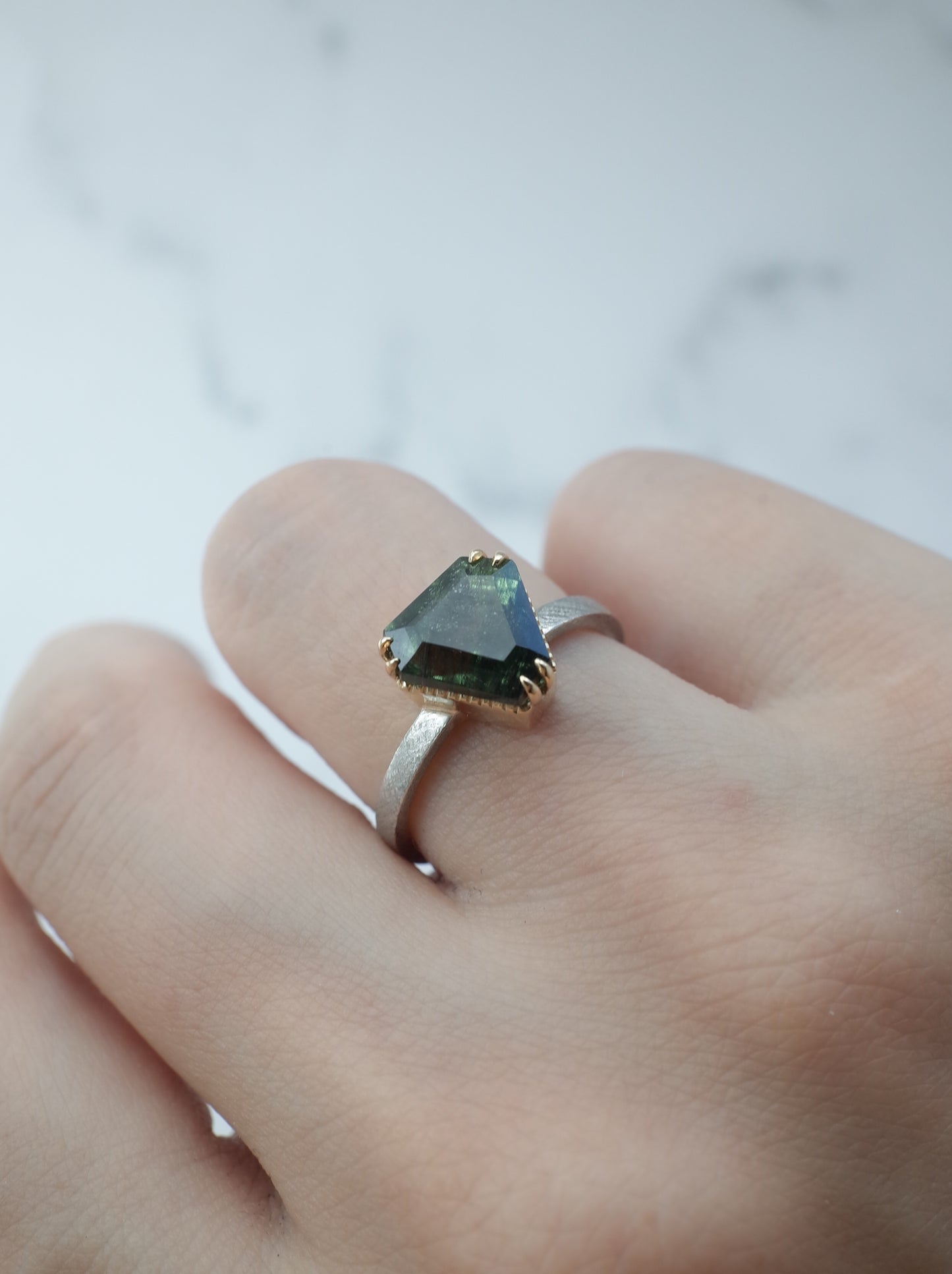Ludwigite in Peridot Ring - 2