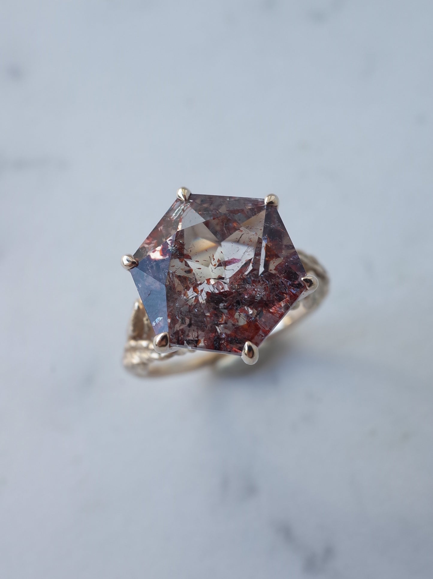 Lepidocrocite in Quartz Ring Hexagon - 1