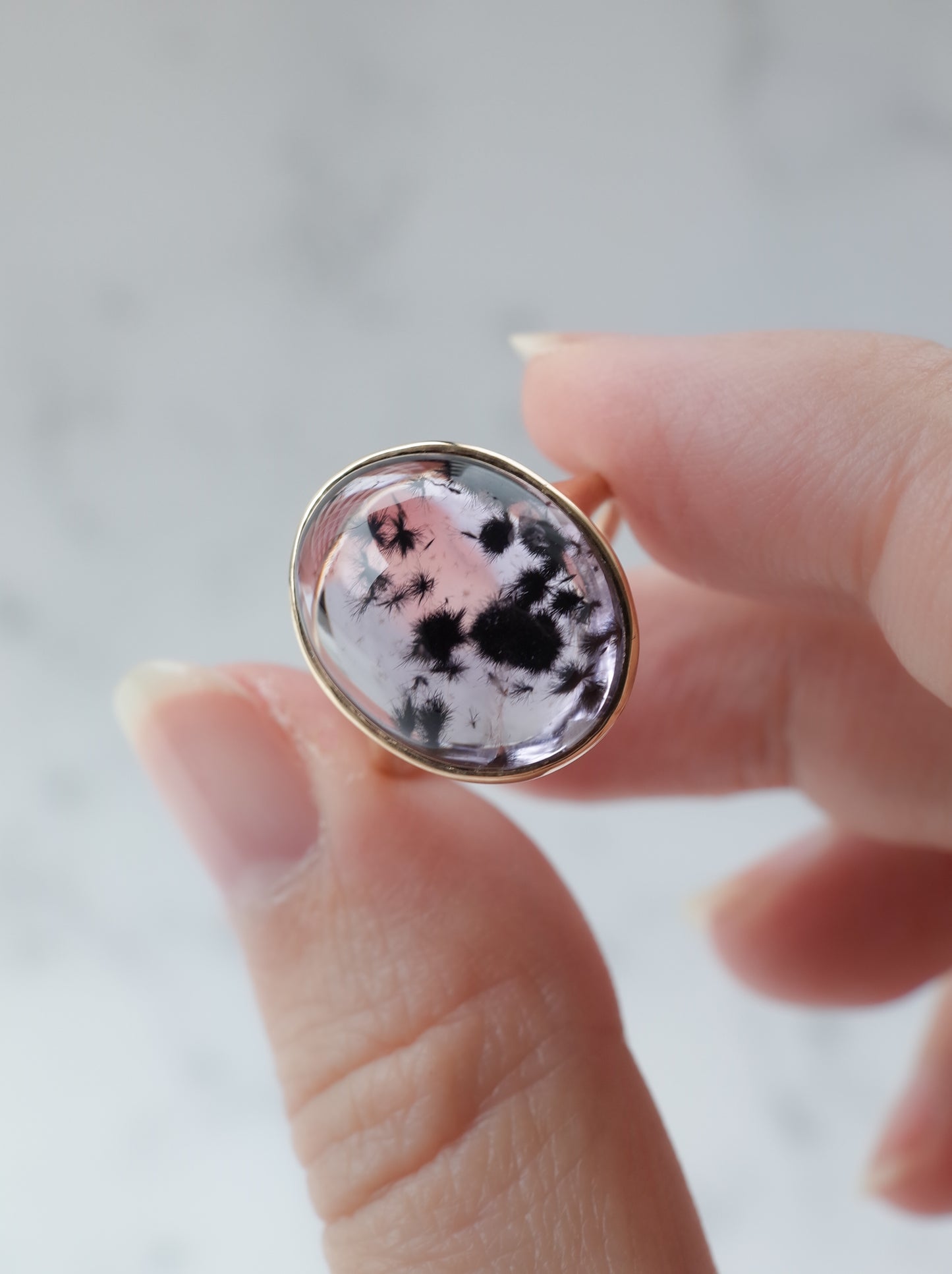 Romanechite in Amethyst Ring