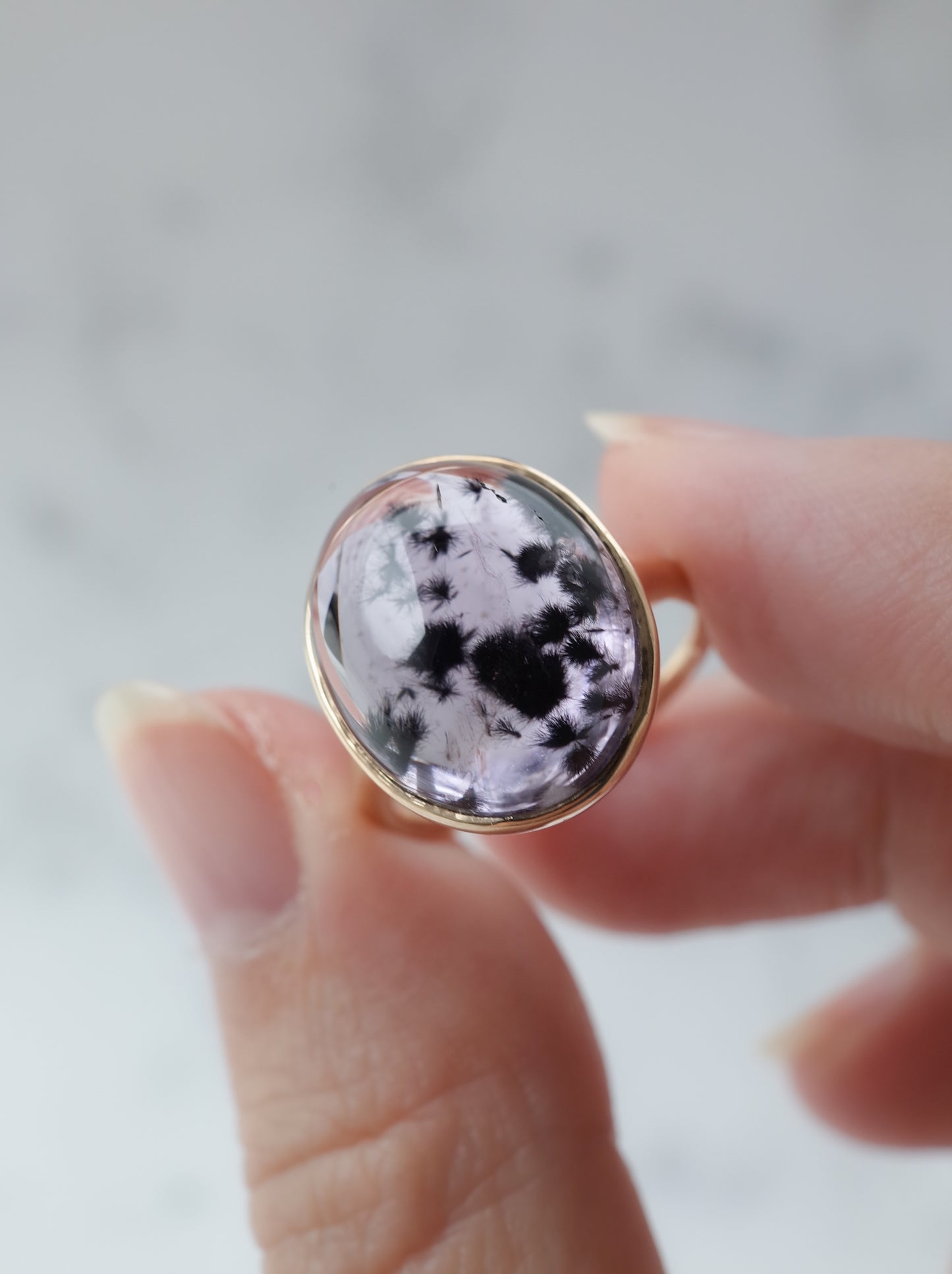 Romanechite in Amethyst Ring