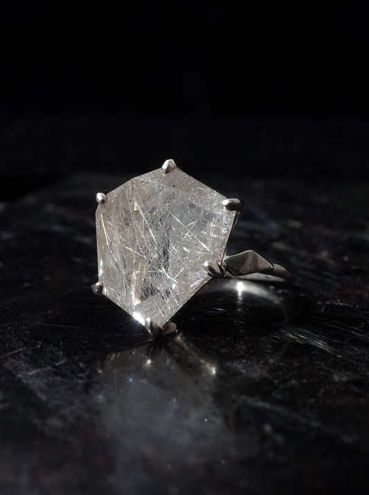 Silver Rutilated Quartz Ring - 2 / cut by CANNA