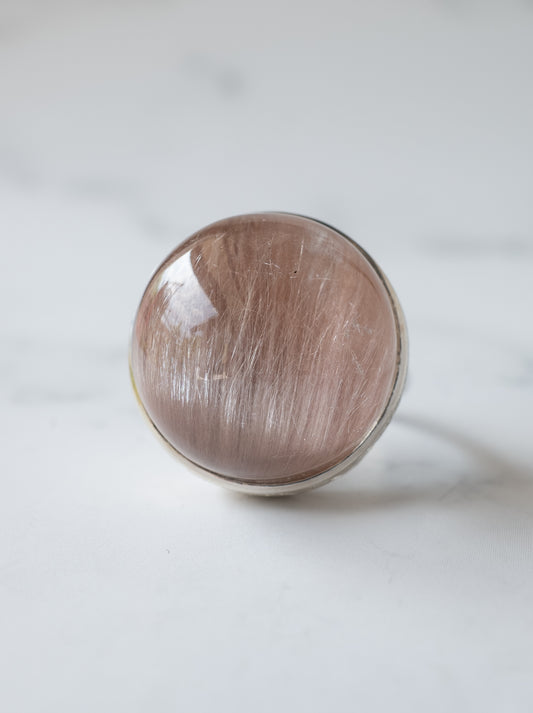 Pink Amphibole in Quartz Hawaiian Ring