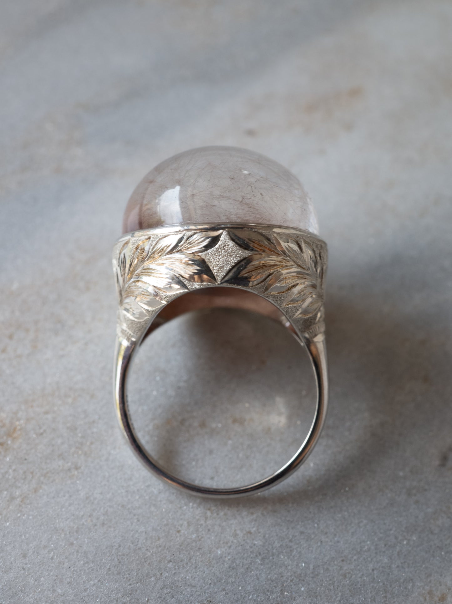 Pink Amphibole in Quartz Hawaiian Ring