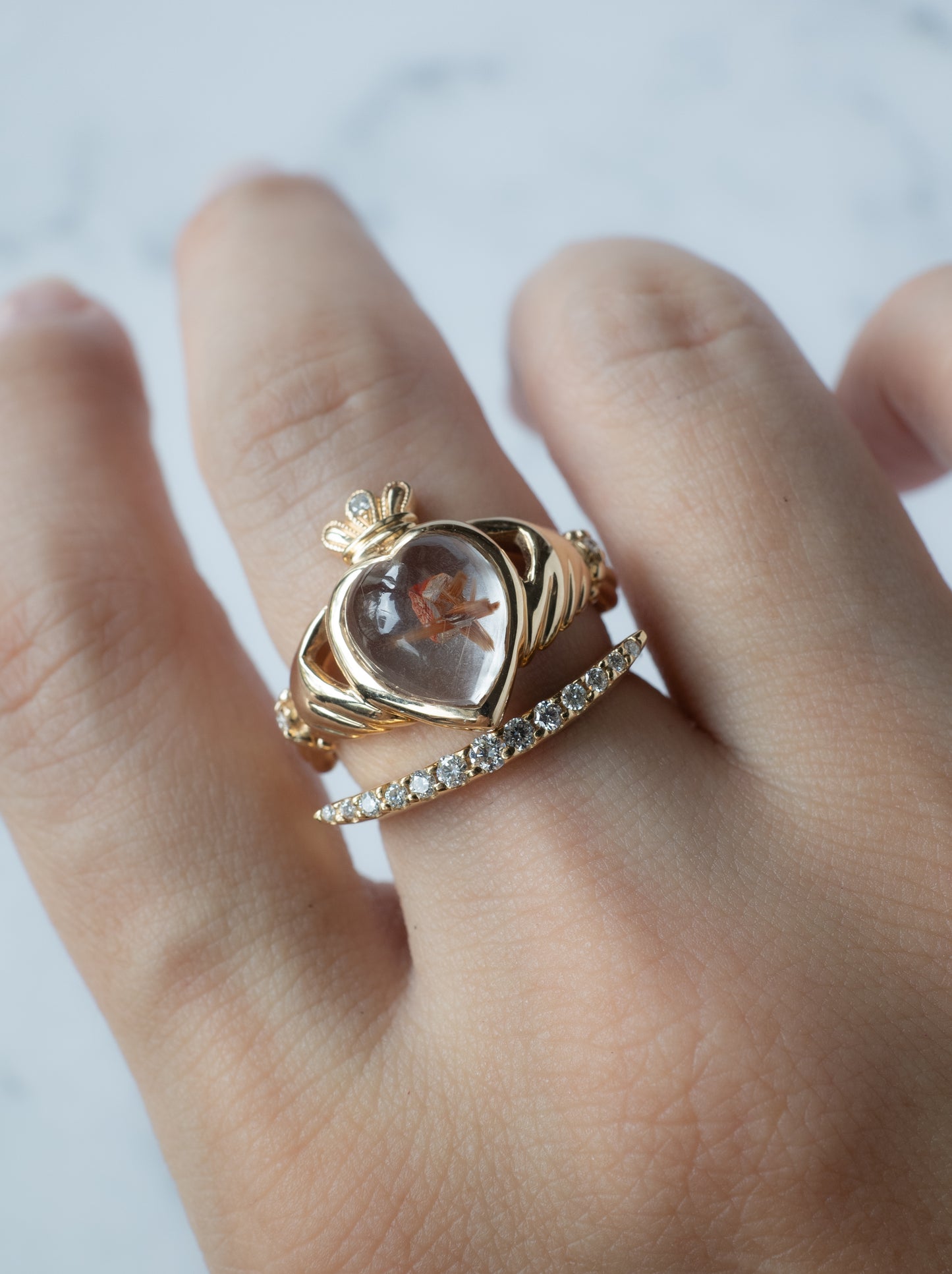 Anatase in Rutilated Quartz Claddagh Ring