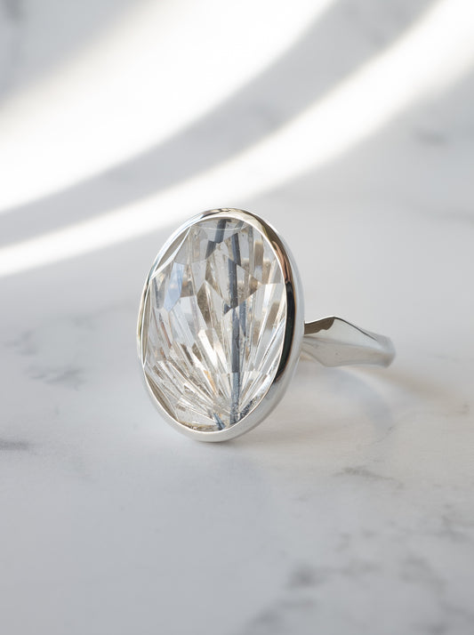 甲州貴石切子 Tourmalinated in Quartz Ring -4