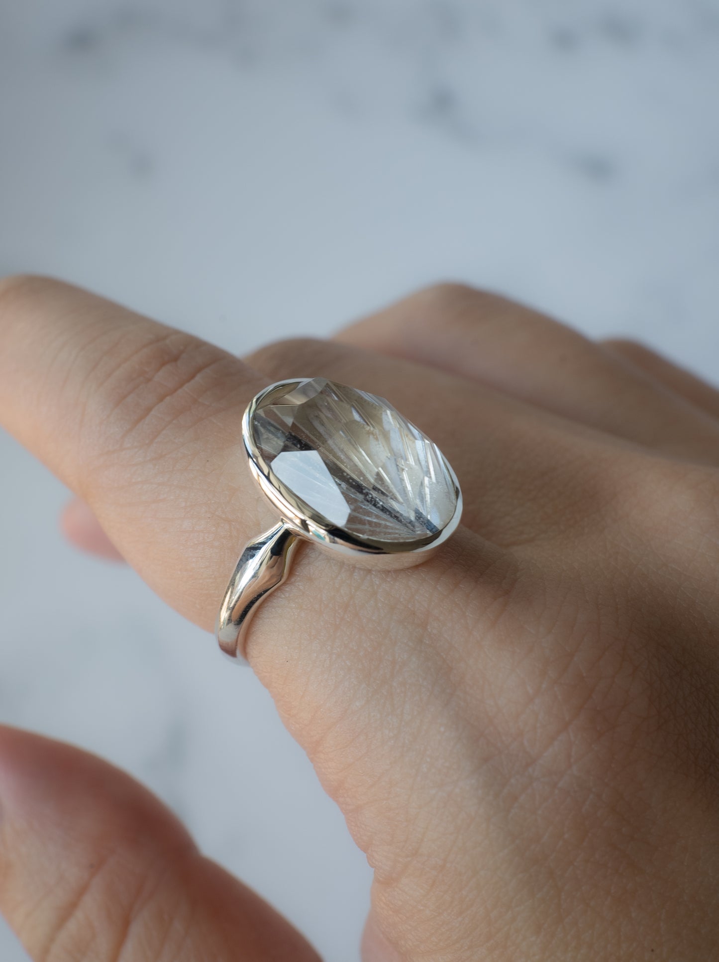 甲州貴石切子 Tourmalinated in Quartz Ring -4