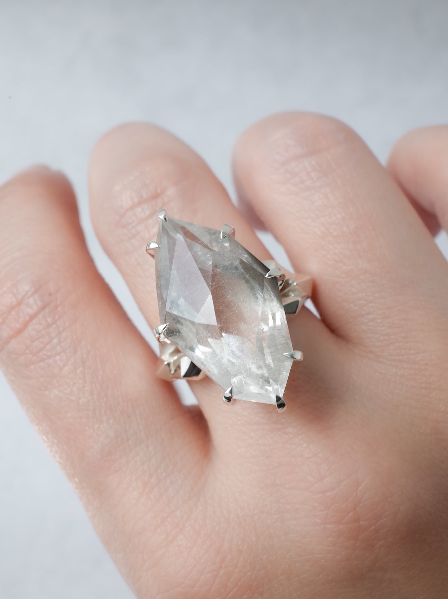 Platinum Ruteilated Quartz CRYSTALLIZE Ring  / cut by CANNA