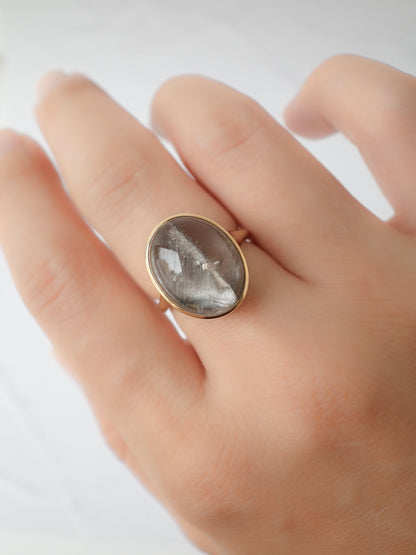 Platinum Rutilated Quartz in Quartz Ring