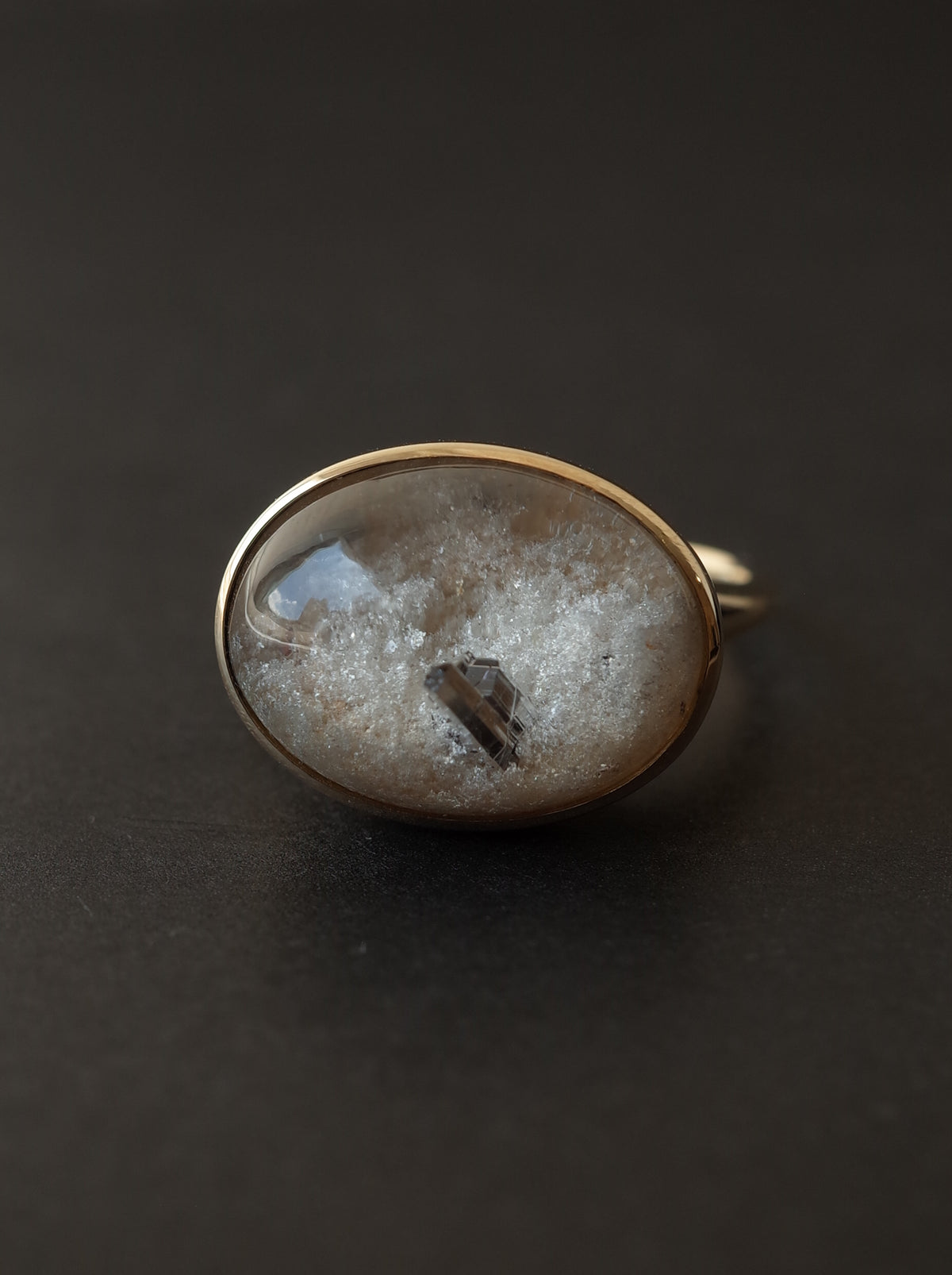 Rutile Crystal in White Garden Quartz  Ring