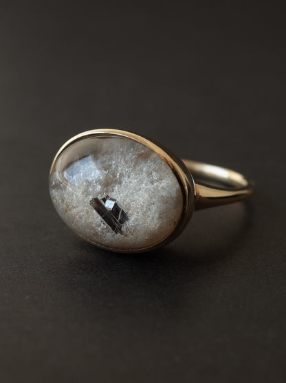 Rutile Crystal in White Garden Quartz  Ring