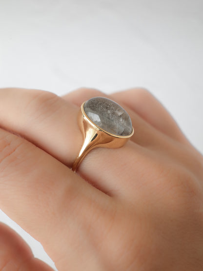 Platinum Rutilated Quartz in Quartz Ring