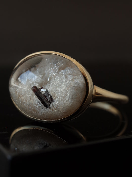 Rutile Crystal in White Garden Quartz  Ring