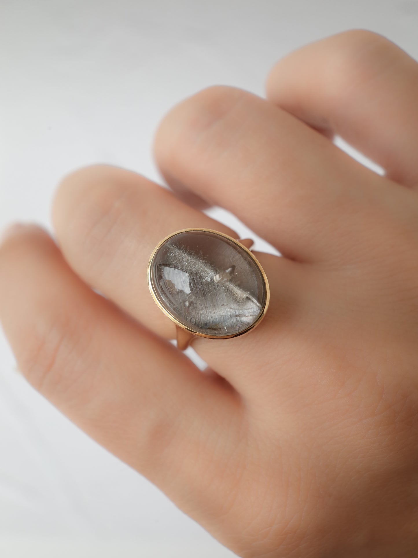 Platinum Rutilated Quartz in Quartz Ring