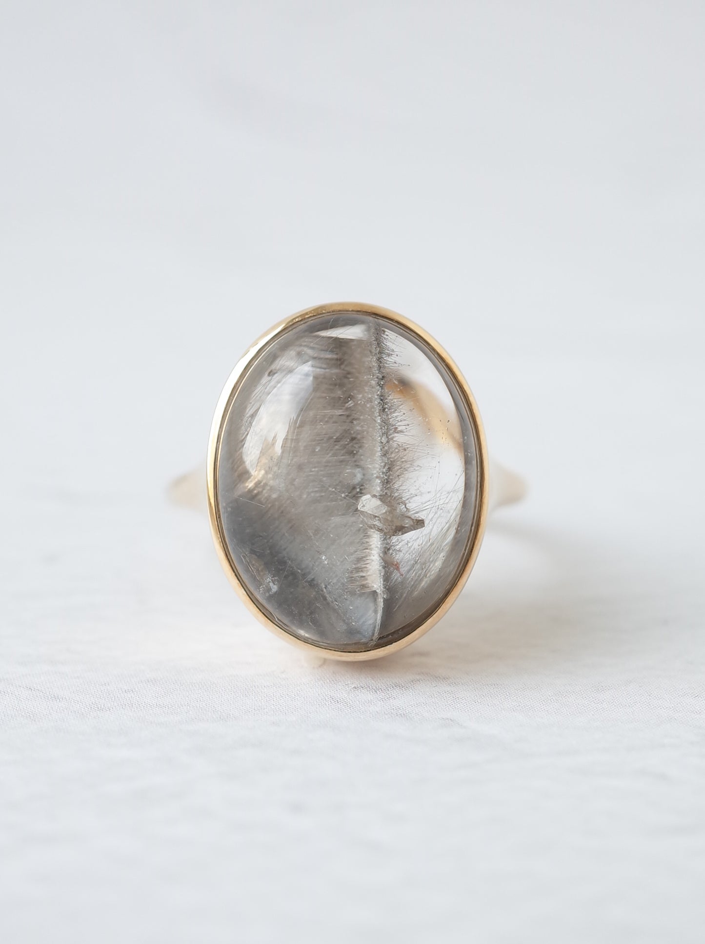 Platinum Rutilated Quartz in Quartz Ring