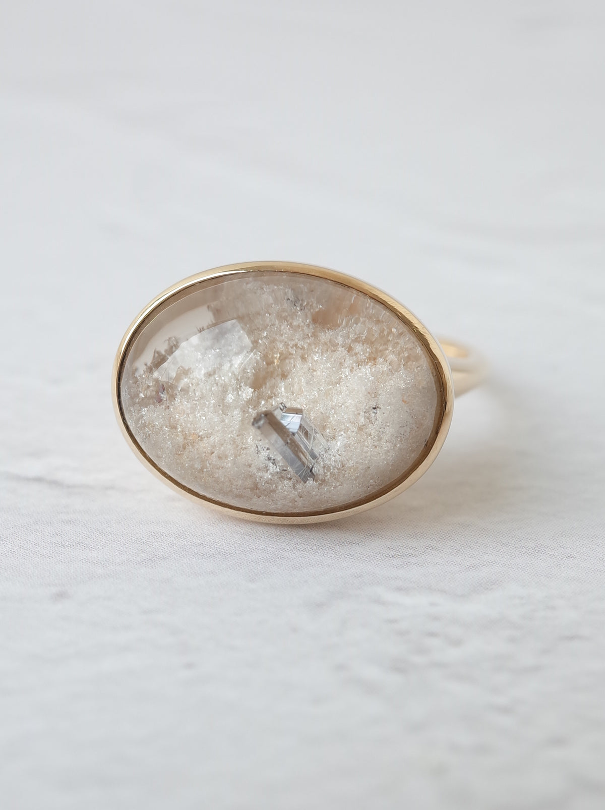 Rutile Crystal in White Garden Quartz  Ring