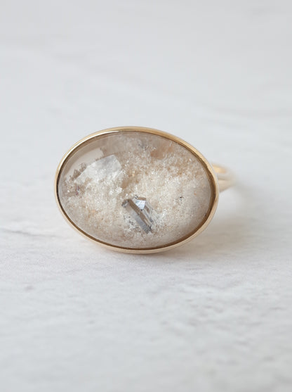 Rutile Crystal in White Garden Quartz  Ring