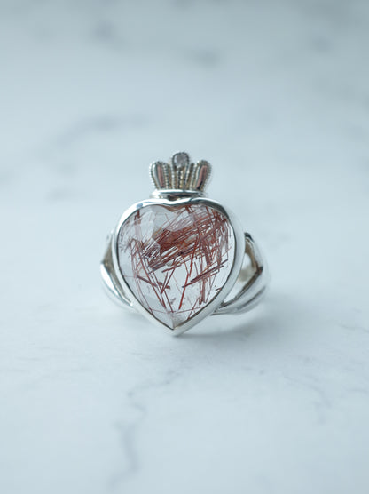 Red Rutilated Quartz Claddagh Ring