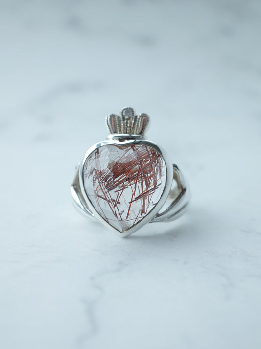 Red Rutilated Quartz Claddagh Ring