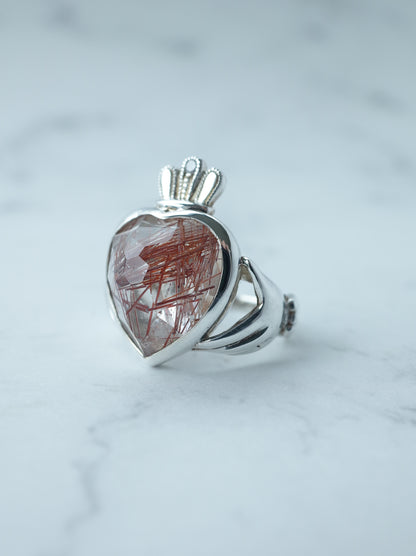 Red Rutilated Quartz Claddagh Ring