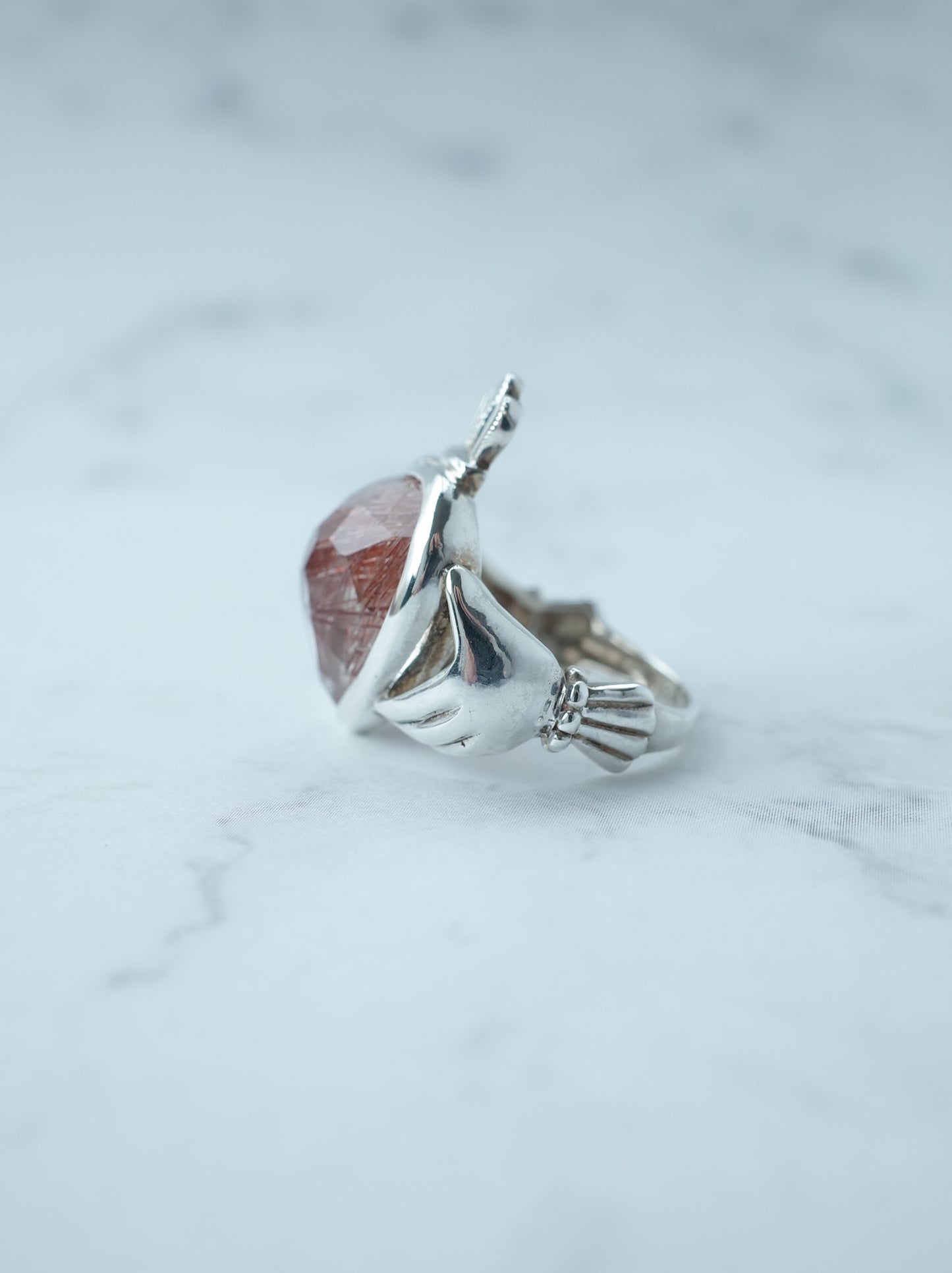 Red Rutilated Quartz Claddagh Ring