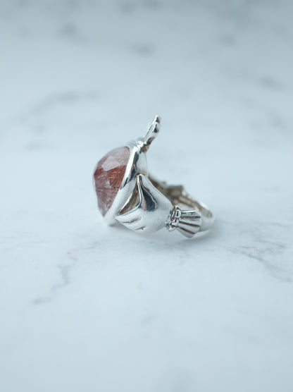 Red Rutilated Quartz Claddagh Ring