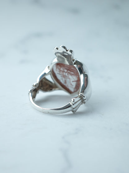 Red Rutilated Quartz Claddagh Ring