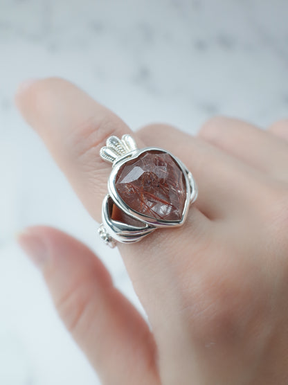Red Rutilated Quartz Claddagh Ring