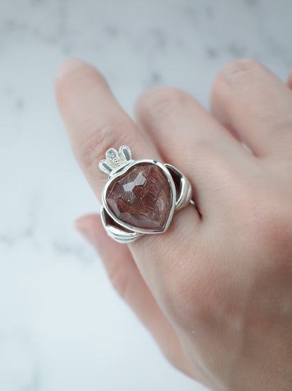 Red Rutilated Quartz Claddagh Ring