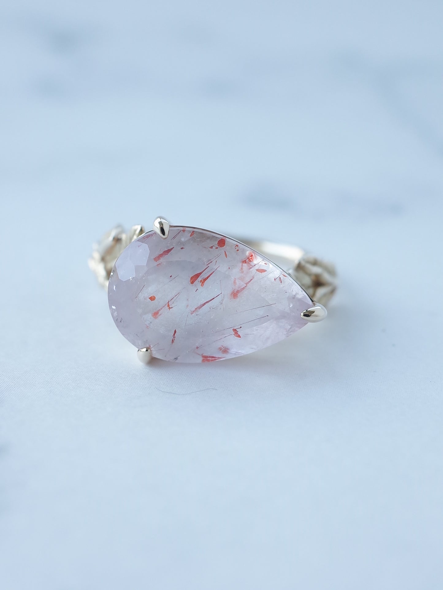 Lepidocrocite in Rose Quartz Ring