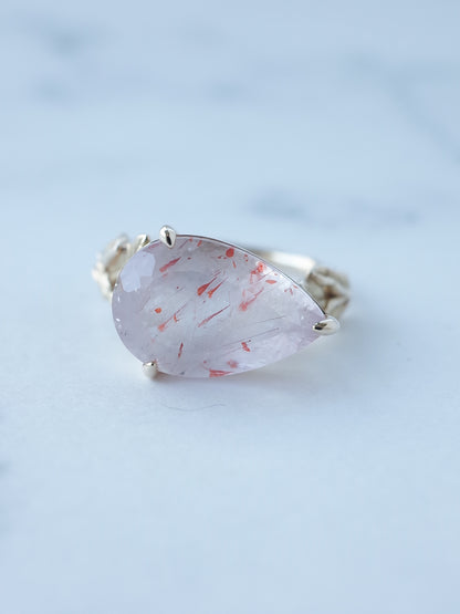Lepidocrocite in Rose Quartz Ring
