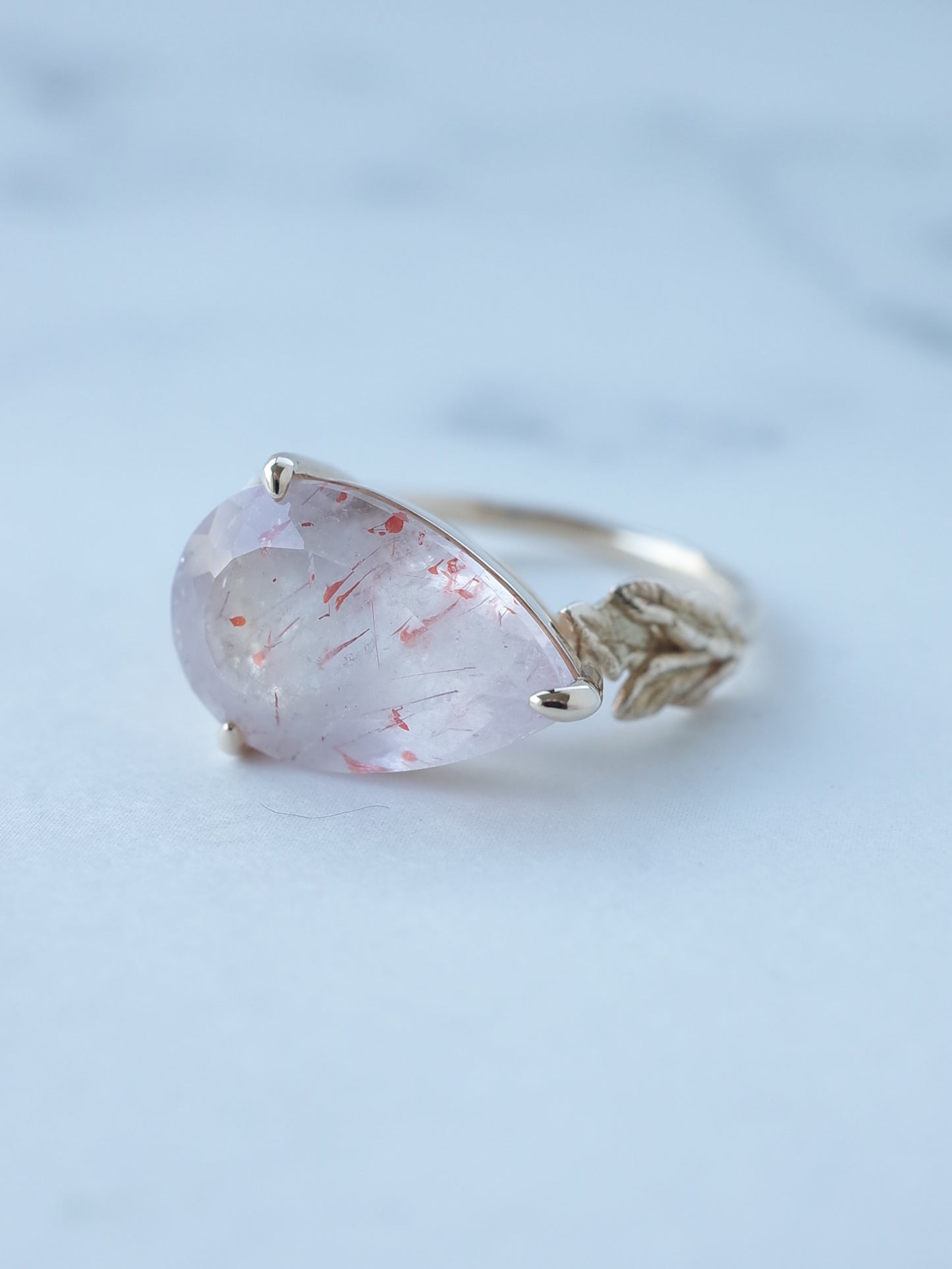 Lepidocrocite in Rose Quartz Ring