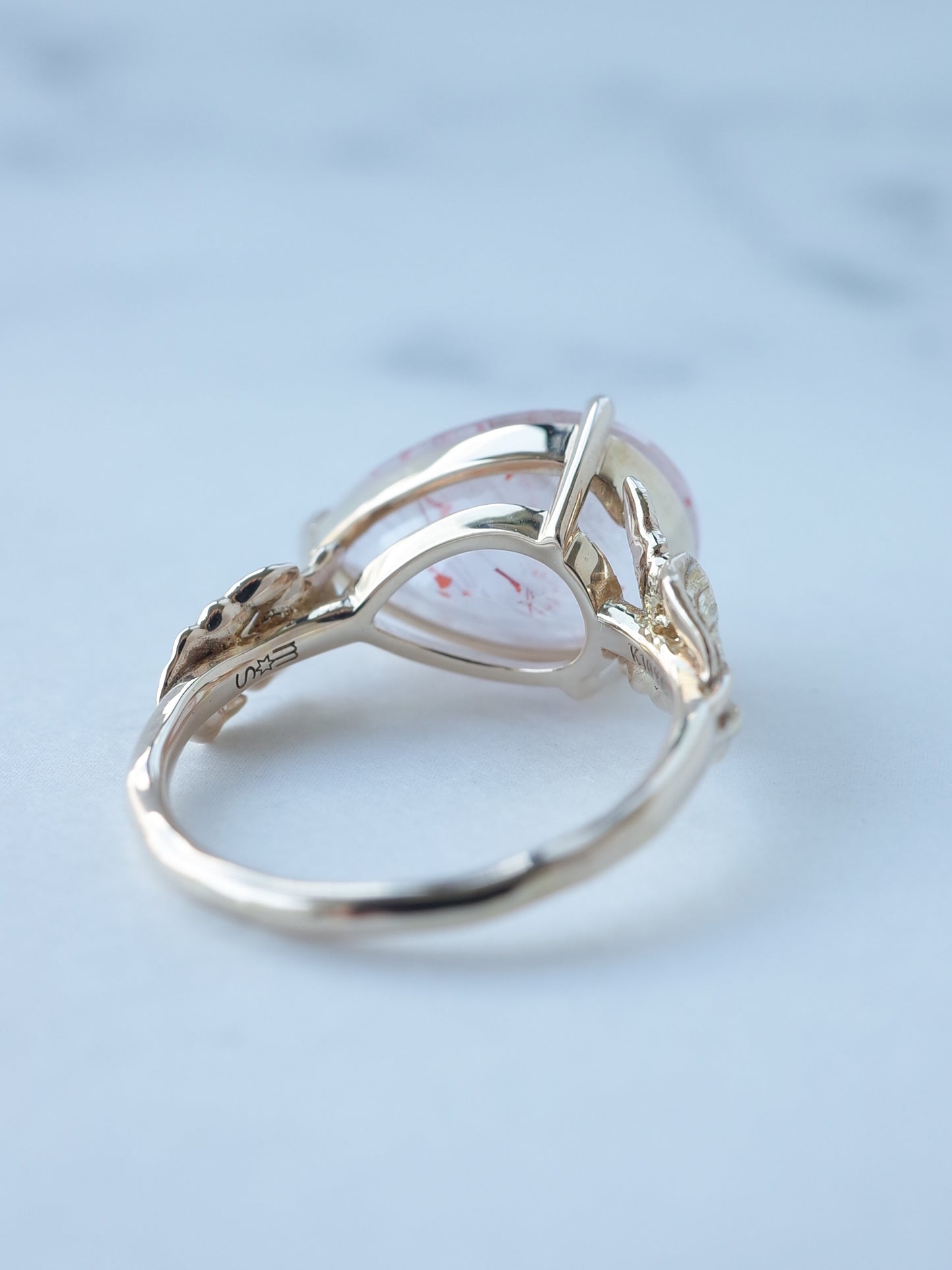 Lepidocrocite in Rose Quartz Ring