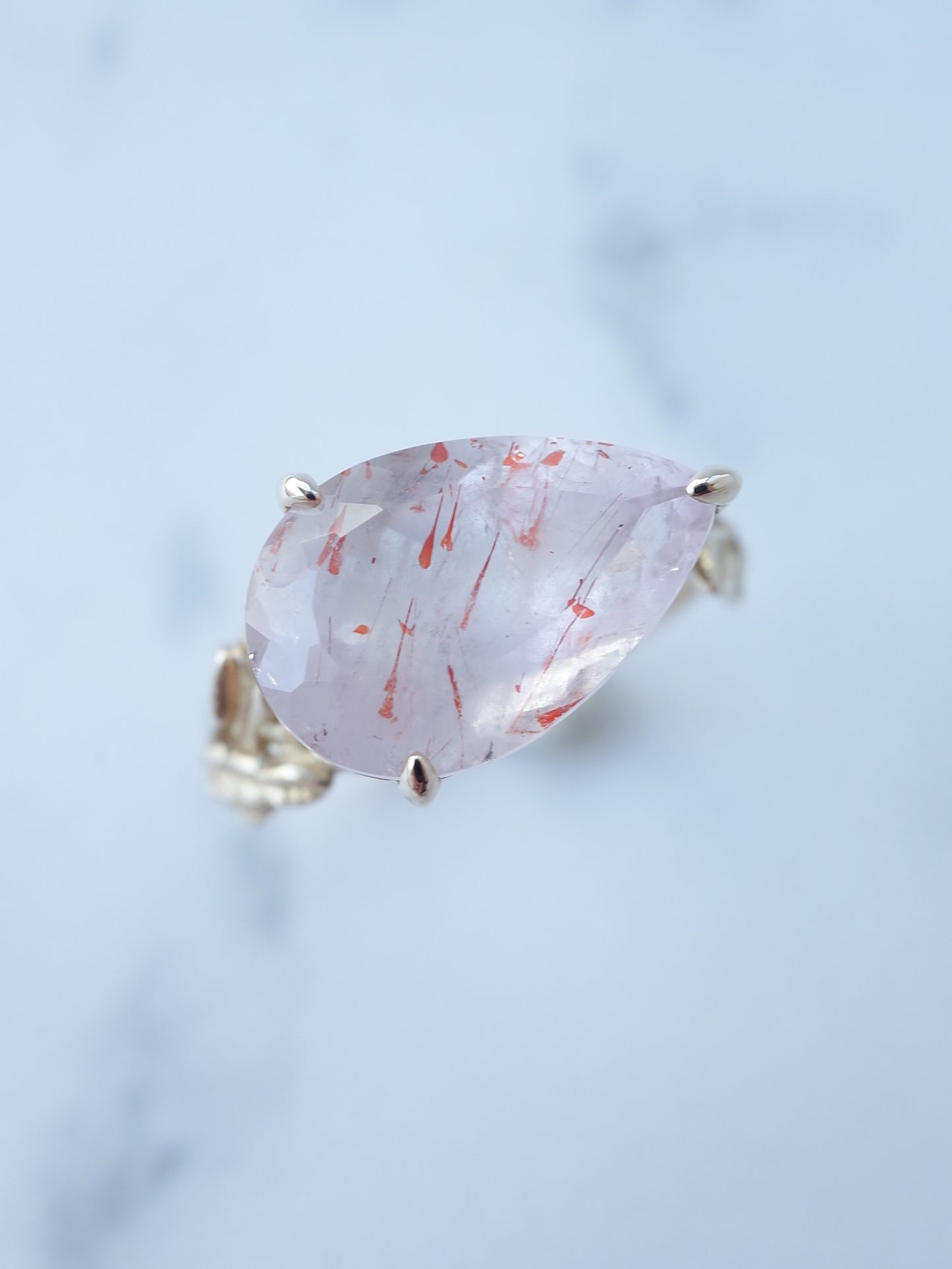 Lepidocrocite in Rose Quartz Ring