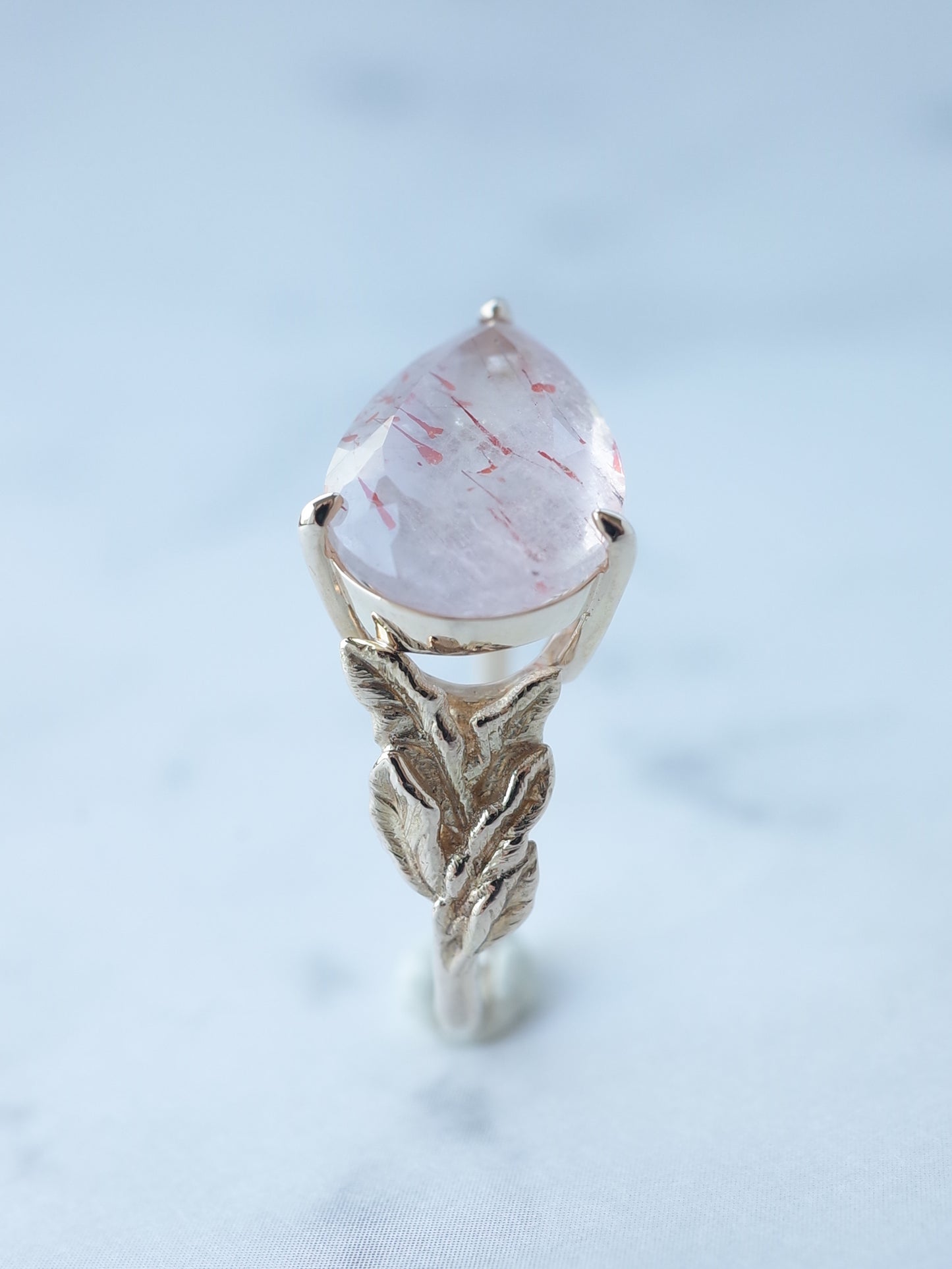 Lepidocrocite in Rose Quartz Ring