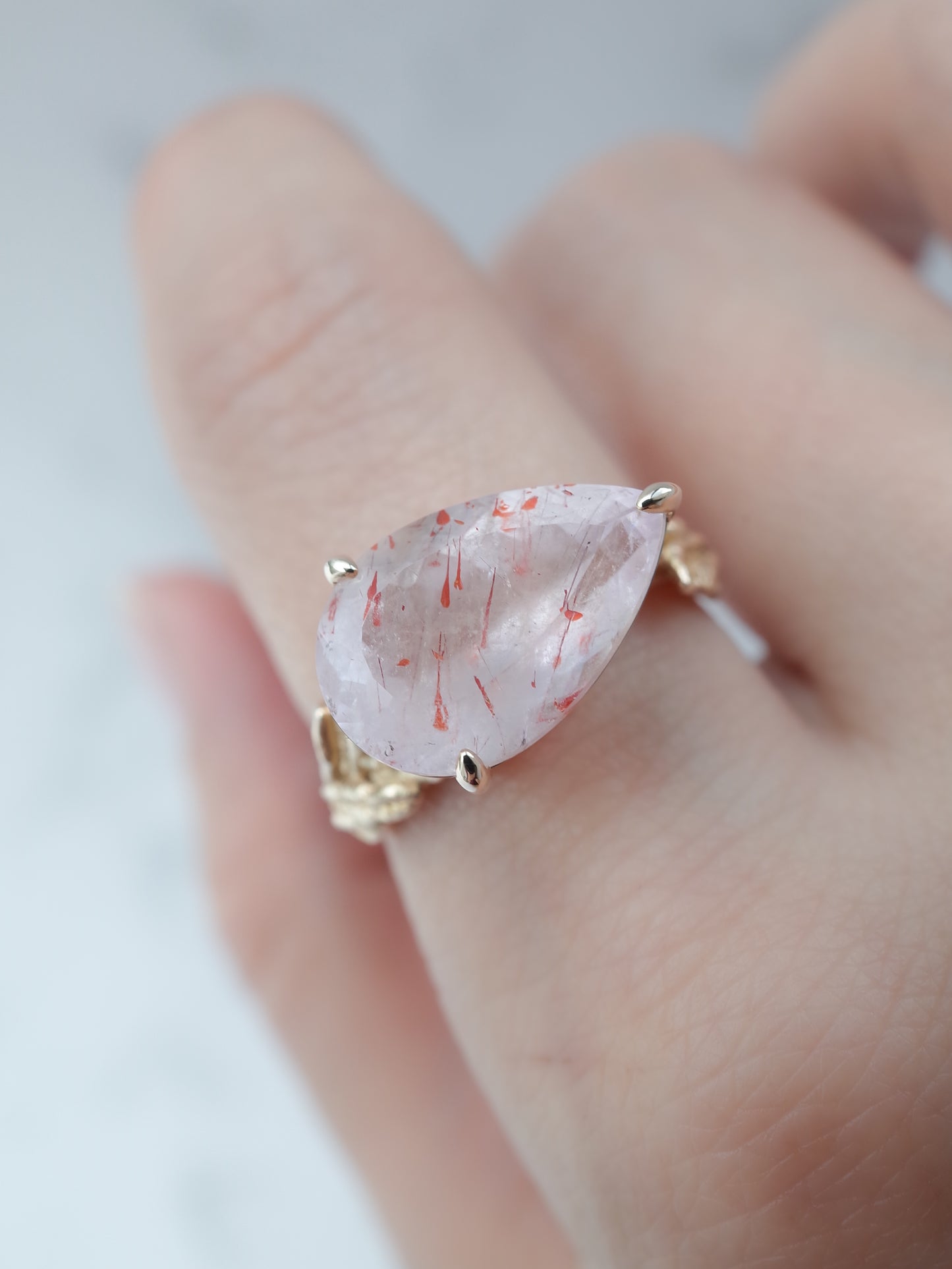 Lepidocrocite in Rose Quartz Ring
