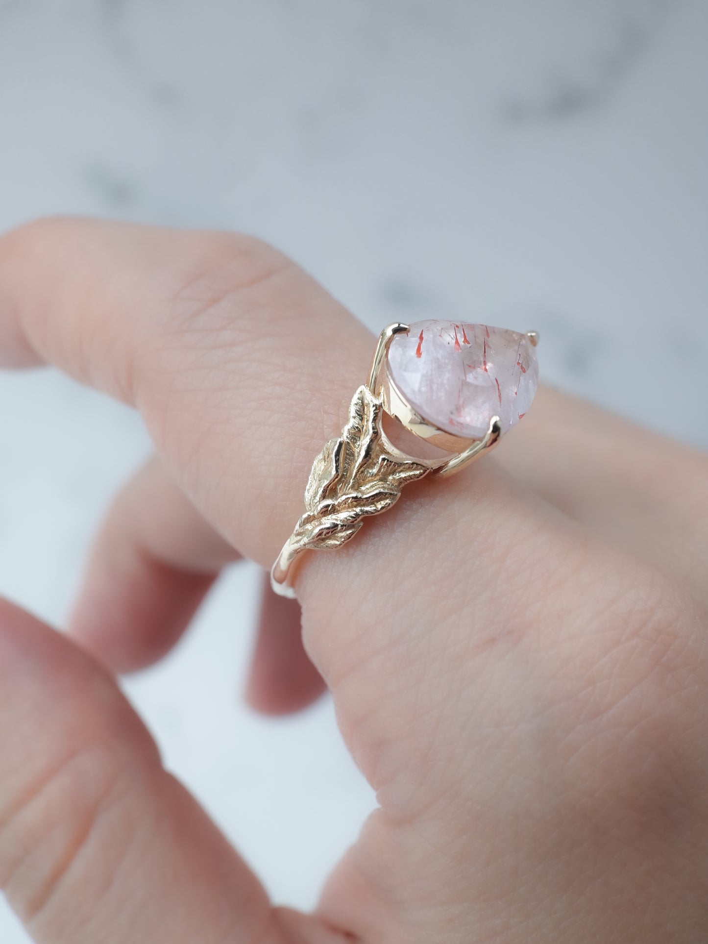 Lepidocrocite in Rose Quartz Ring