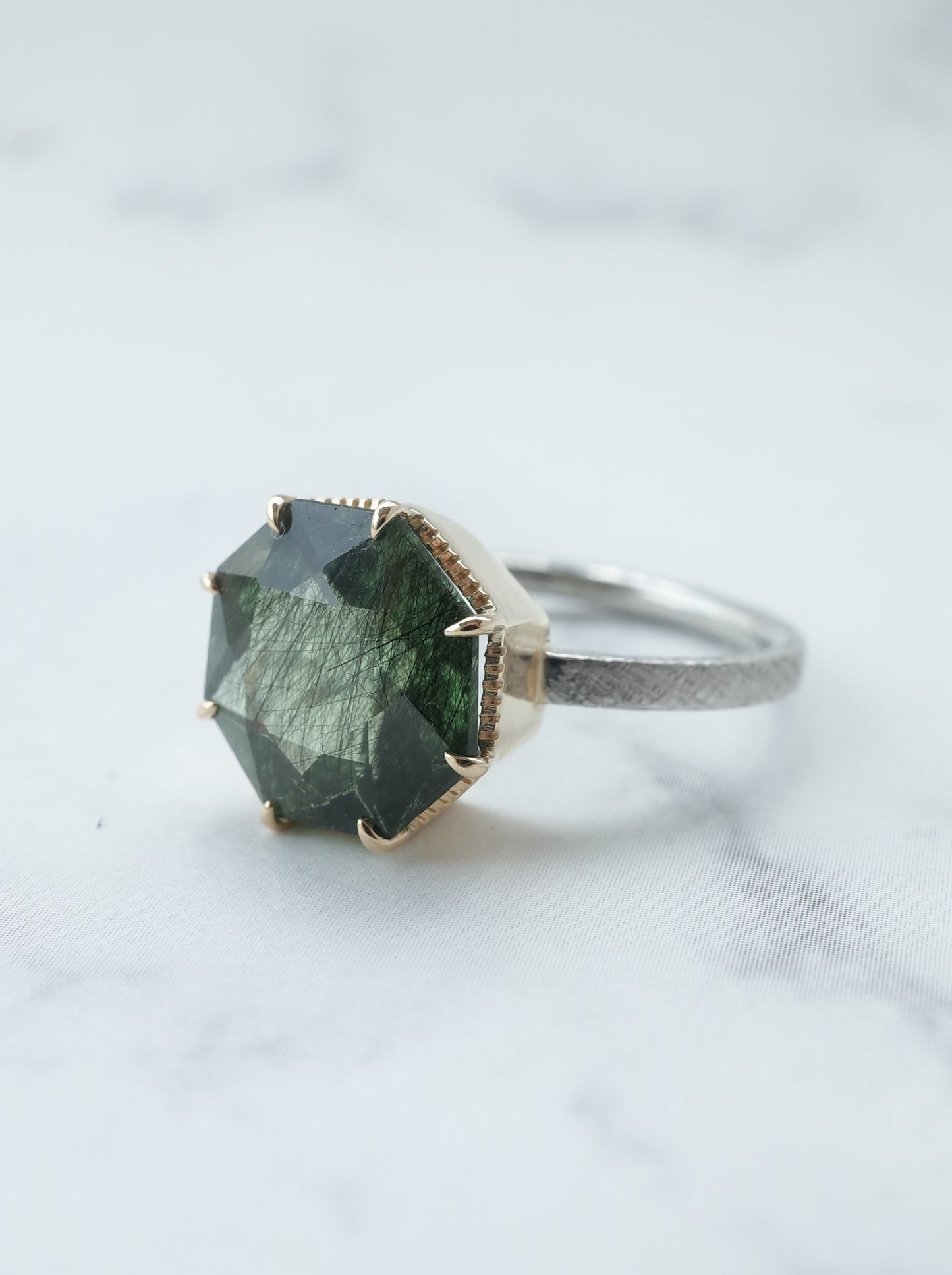 Ludwigite in Peridot Ring - 1