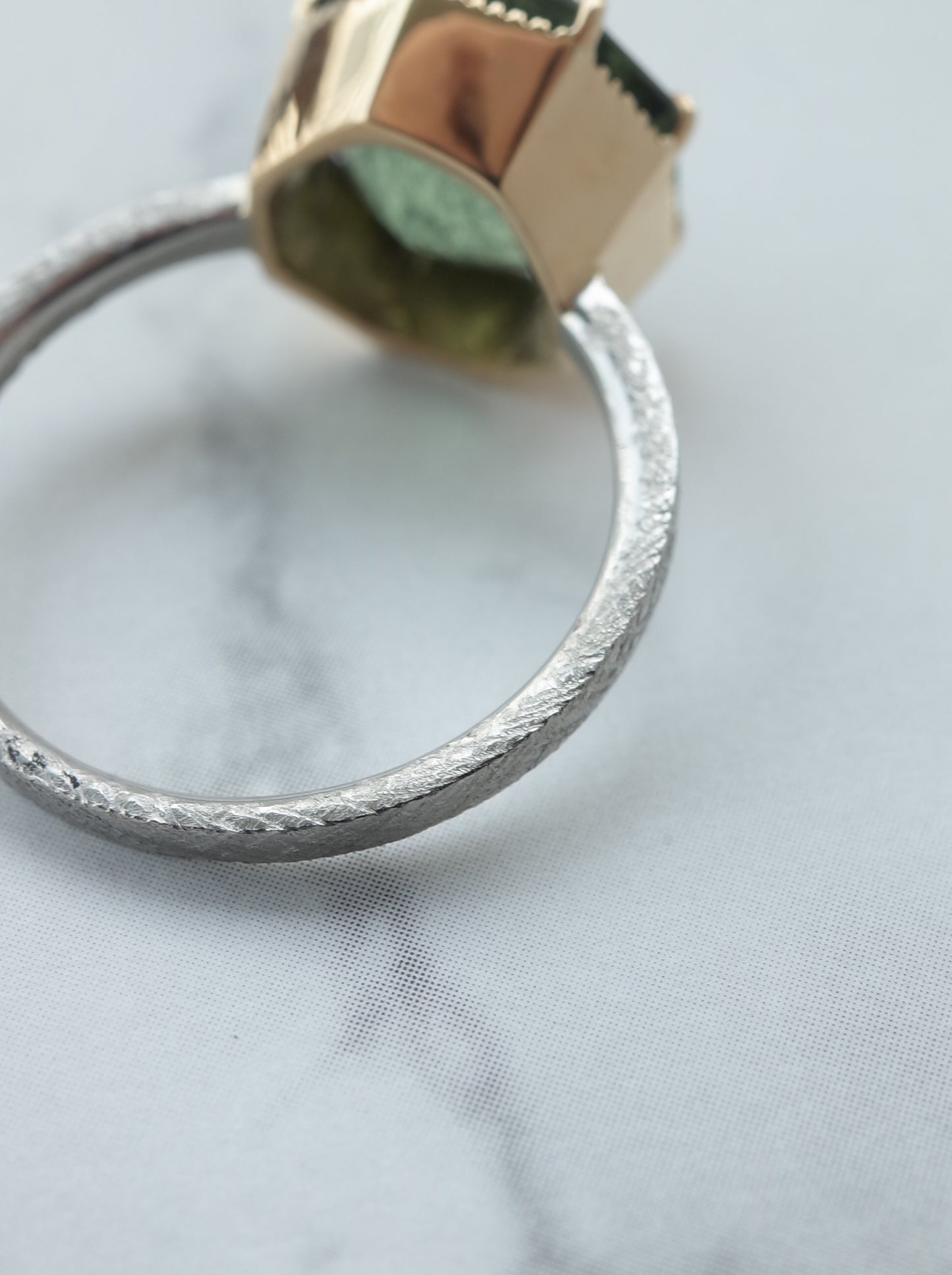 Ludwigite in Peridot Ring - 1