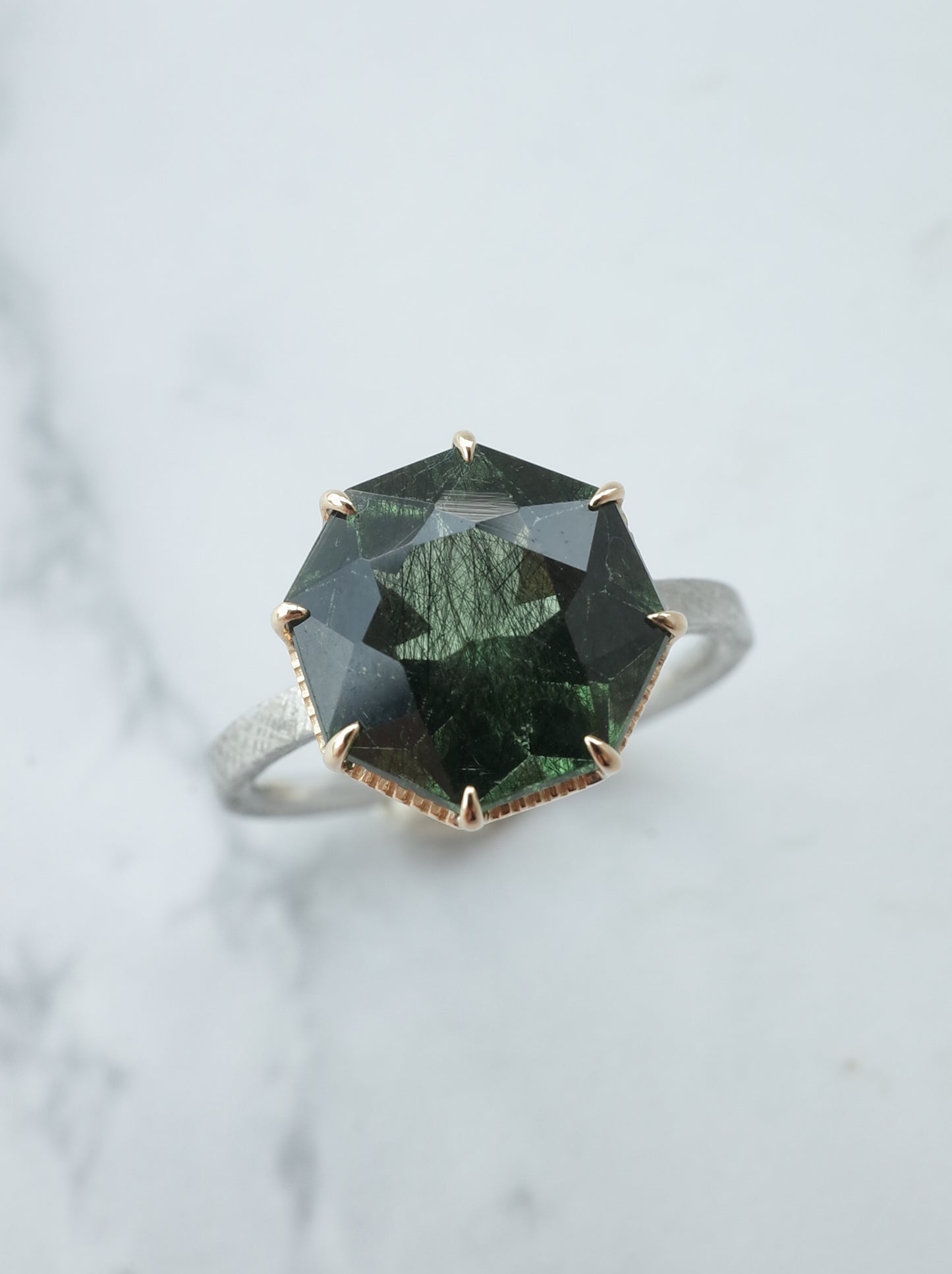 Ludwigite in Peridot Ring - 1