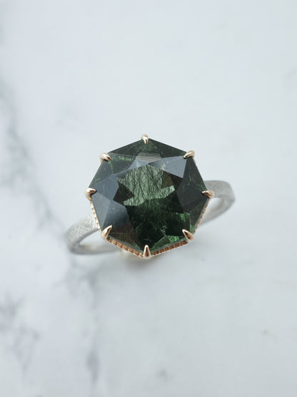 Ludwigite in Peridot Ring - 1